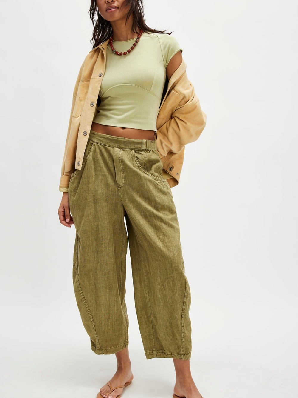 Olive “High Road Solid Pull-On Barrel Pants”